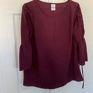 Maroon Time and Tru Trumpet Sleeve Blouse